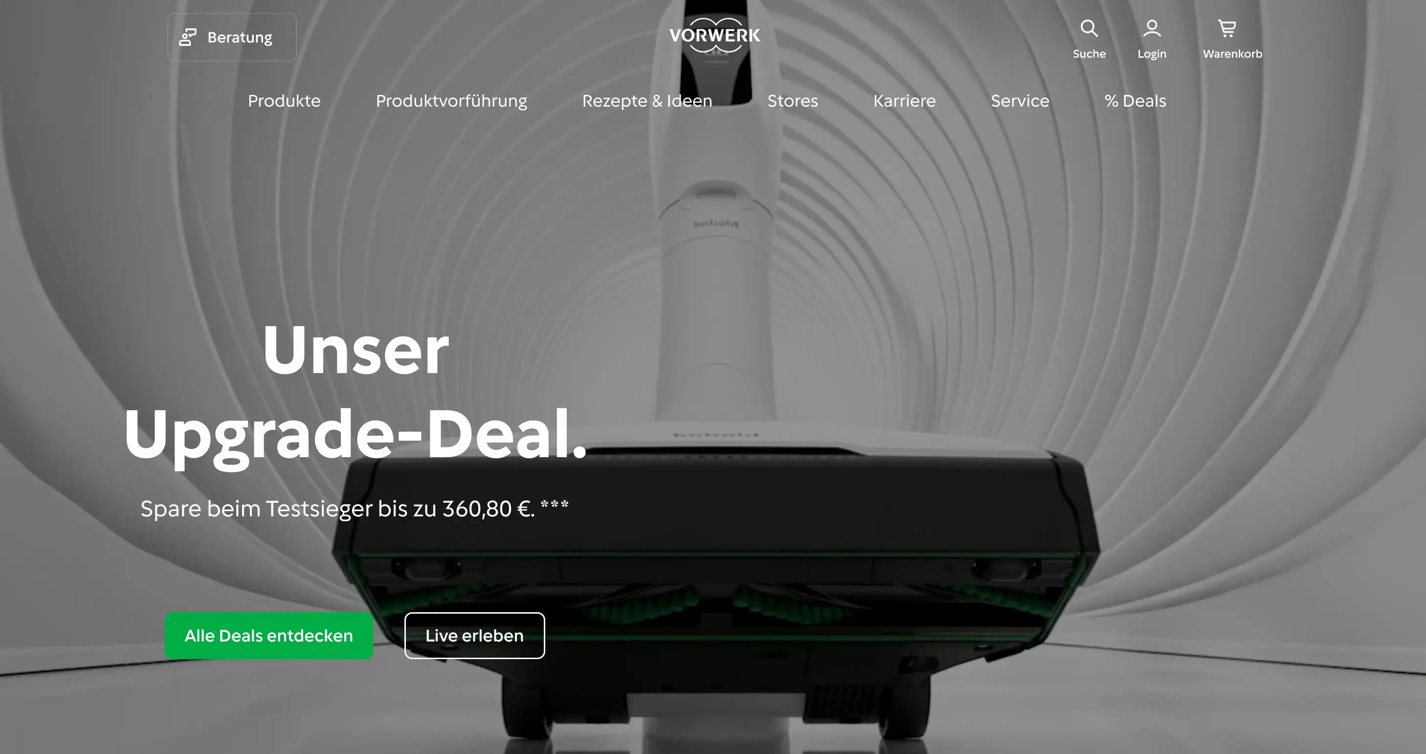 Screenshot of the vorwerk.com homepage, showing a featured product and promotional banner